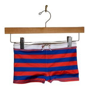 Mini Boden Swim Trunks Bottoms Striped Red Blue Sz 4-5 NWT